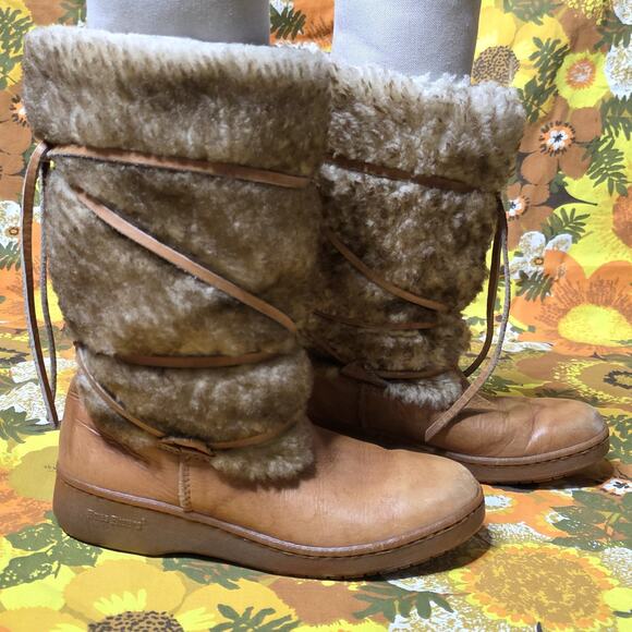 Vintage Bates Floaters Shearling Leather Winter Boots Size 8.5 Made USA main image 4